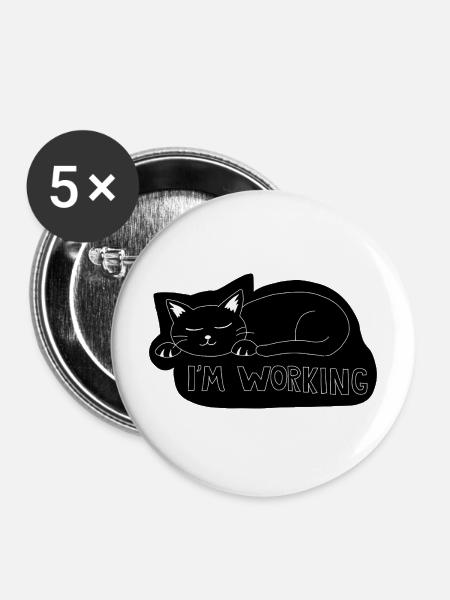 Schlafende Katze bei der Arbeit - Buttons mittel 32 mm (5er Pack) - Weiß