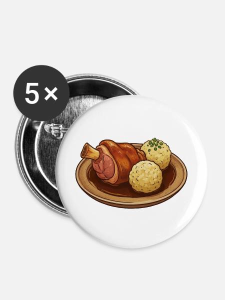 Schweinshaxe im Bratensud - Buttons mittel 32 mm (5er Pack) - Weiß