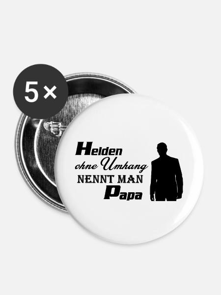 Helden Papa - Buttons mittel 32 mm (5er Pack) - Weiß