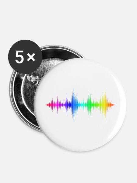 Regenbogen Schallwellen - Buttons mittel 32 mm (5er Pack) - Weiß