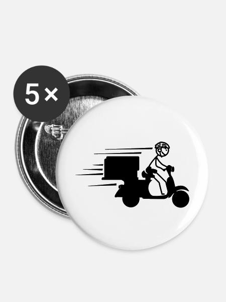Scooter-Paket oder Piza-Bestellungen Lieferung - Buttons mittel 32 mm (5er Pack) - Weiß