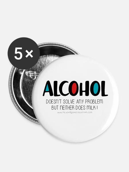 Alkohol - Buttons mittel 32 mm (5er Pack) - Weiß