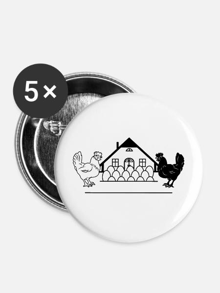 Dunkles und helles Hühnermonogramm-Logo - Buttons mittel 32 mm (5er Pack) - Weiß