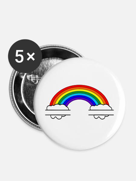 Regenbogen mit zwei Namensblasen - Buttons mittel 32 mm (5er Pack) - Weiß