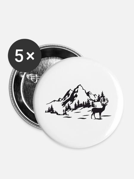 Gebirge - Buttons mittel 32 mm (5er Pack) - Weiß
