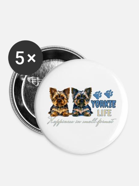 Yorkie-Welpen - Buttons mittel 32 mm (5er Pack) - Weiß