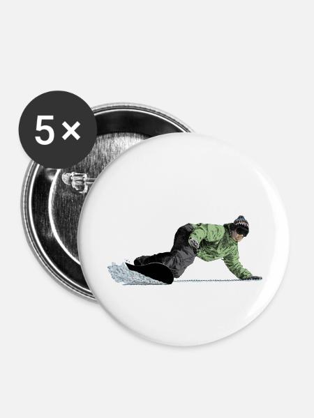 Freerider Snowboarder auf Abfahrt - Buttons mittel 32 mm (5er Pack) - Weiß