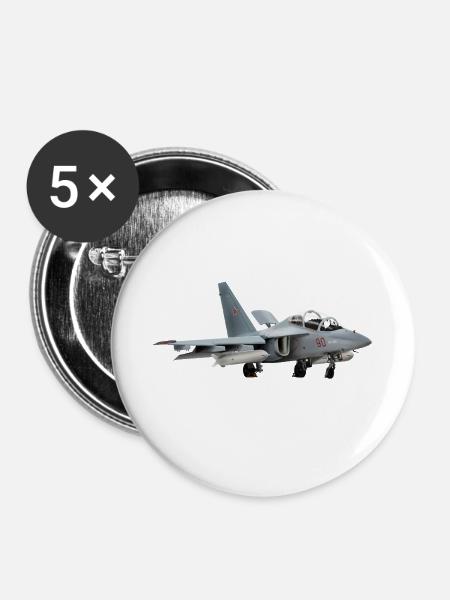 Grauer Jet Yak-130 - Buttons mittel 32 mm (5er Pack) - Weiß