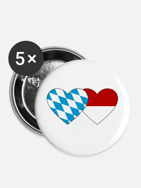 Bayern Monaco Flagge Herz - Buttons mittel 32 mm (5er Pack) - Weiß