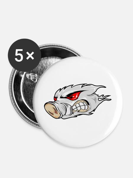 Feuriges Wildschweinkopf-Emblem - Buttons mittel 32 mm (5er Pack) - Weiß