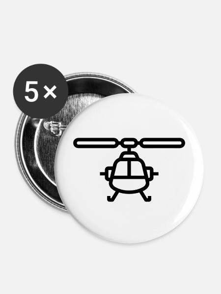 Hubschrauber - Buttons mittel 32 mm (5er Pack) - Weiß
