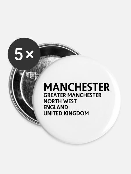 Manchester – England Lyric Design - Buttons mittel 32 mm (5er Pack) - Weiß
