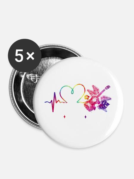 Hawaiian Ukulele Uke Live Love - Buttons mittel 32 mm (5er Pack) - Weiß