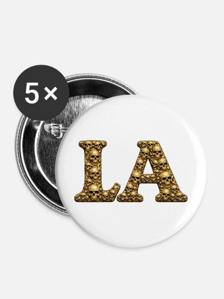 Goldene Schädel LA - Buttons mittel 32 mm (5er Pack) - Weiß