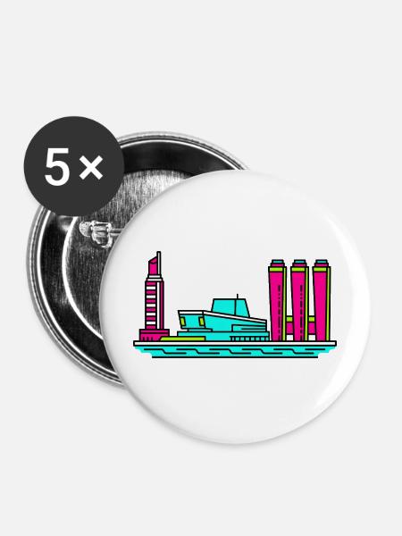 Göteborger Skyline Lippenstiftturm-Kunst - Buttons mittel 32 mm (5er Pack) - Weiß