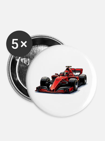  Rennwagen Grafik - Buttons mittel 32 mm (5er Pack) - Weiß