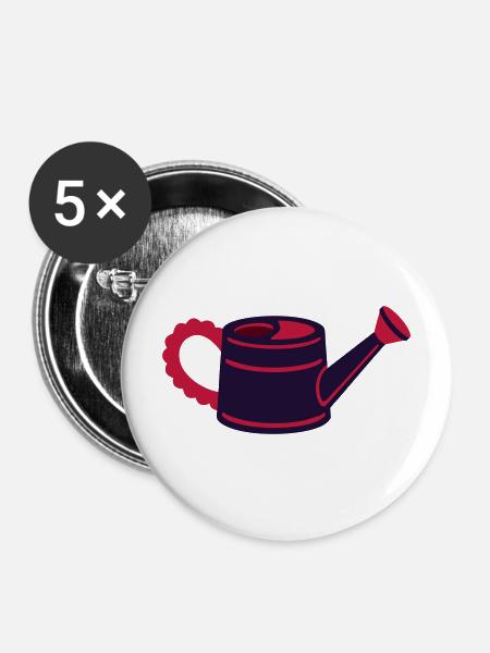 Gießkanne Wasser Botanik - Buttons mittel 32 mm (5er Pack) - Weiß