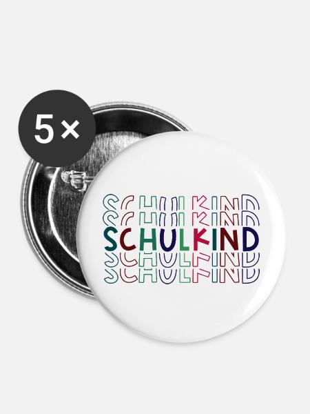 Schulkind bunt Einschulung Erstklässler - Buttons mittel 32 mm (5er Pack) - Weiß