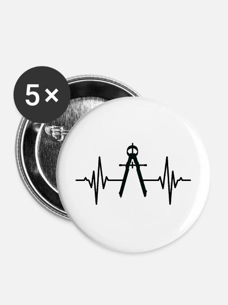 Zirkel Herzschlag - Buttons mittel 32 mm (5er Pack) - Weiß