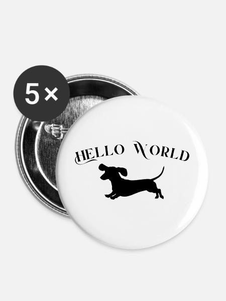 Hello World mit Dackel - Buttons mittel 32 mm (5er Pack) - Weiß