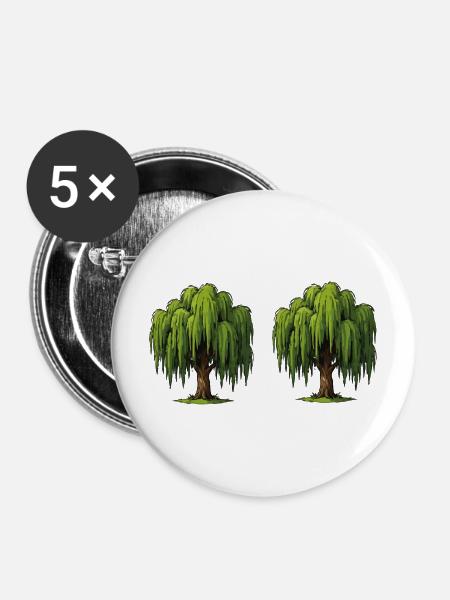 Doppel-Weidenbaumszene - Buttons mittel 32 mm (5er Pack) - Weiß