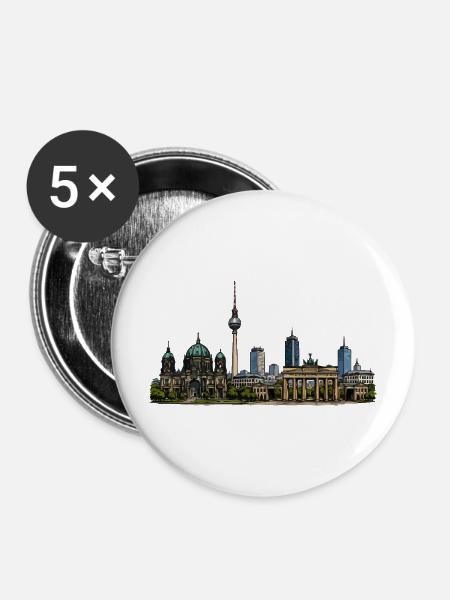 Berliner Skyline Illustration - Buttons mittel 32 mm (5er Pack) - Weiß