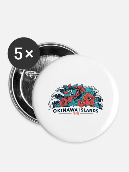 Shisa Hibiskus Okinawa - Buttons mittel 32 mm (5er Pack) - Weiß