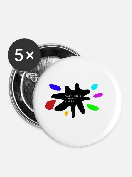 Lebensfarben: Farbspritzer - Buttons mittel 32 mm (5er Pack) - Weiß