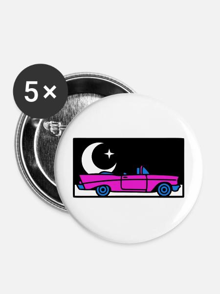Retro 80s Cabrio Grafik - Buttons mittel 32 mm (5er Pack) - Weiß