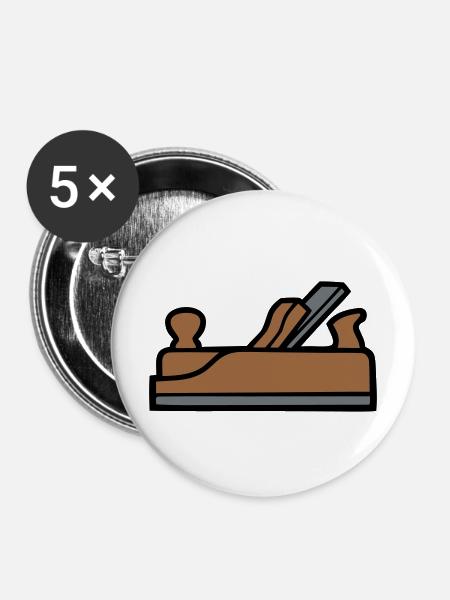 Hobel Tischler Icon - Buttons mittel 32 mm (5er Pack) - Weiß