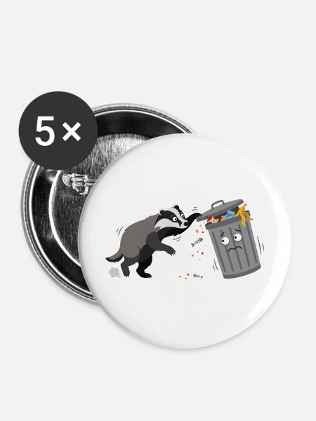Trash-Dachs Chaos & Neugier - Buttons mittel 32 mm (5er Pack) - Weiß