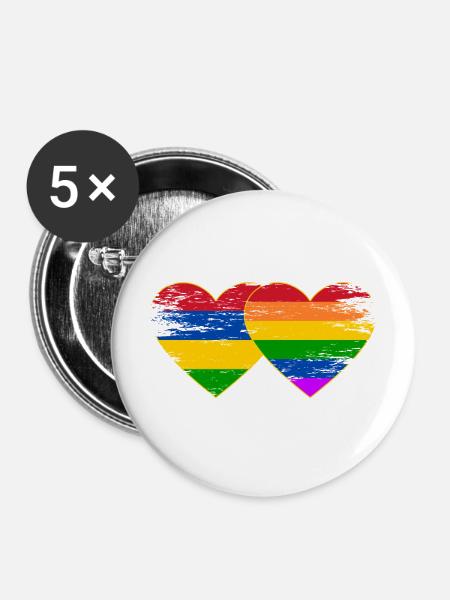Mauritius Regenbogen Flagge Herz used - Buttons mittel 32 mm (5er Pack) - Weiß