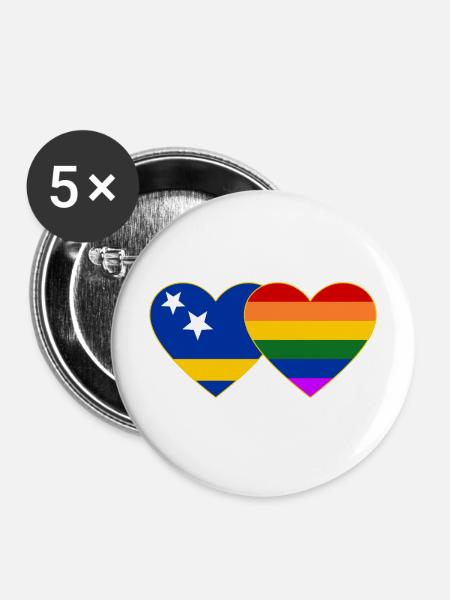Curacao Regenbogen Flagge Herz - Buttons mittel 32 mm (5er Pack) - Weiß