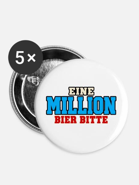 Million Bier - Buttons mittel 32 mm (5er Pack) - Weiß