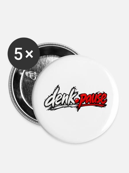 Denkpause Neon Schriftzug - Buttons mittel 32 mm (5er Pack) - Weiß