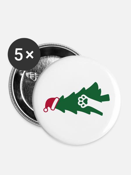 Katze Weihnachtsbaum Grafik - Buttons mittel 32 mm (5er Pack) - Weiß