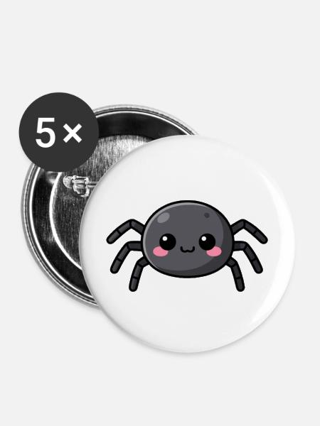 Niedliche Kawaii Halloween Spinne Geschenk Kinder - Buttons mittel 32 mm (5er Pack) - Weiß