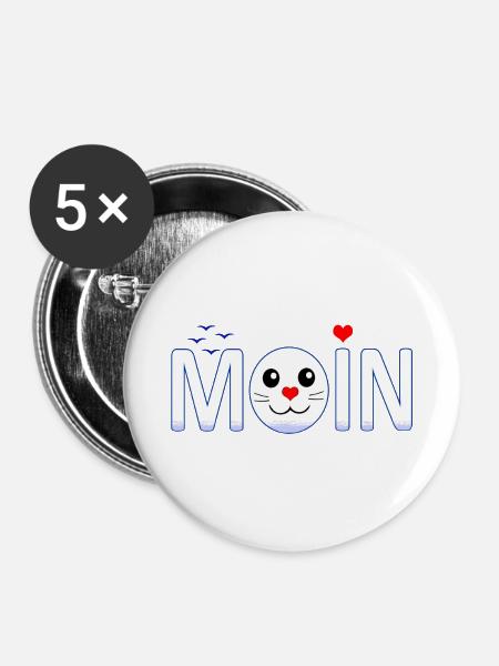 Moin Moin - Buttons mittel 32 mm (5er Pack) - Weiß