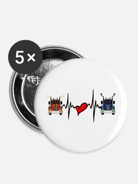 Lkw-Lkw-Herzfrequenz - Buttons mittel 32 mm (5er Pack) - Weiß