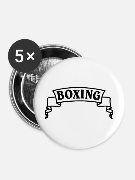 Boxen Boxtext in Wimpel oder Banner - Buttons mittel 32 mm (5er Pack) - Weiß