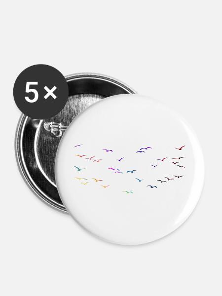 Bunte Vögel - Buttons mittel 32 mm (5er Pack) - Weiß