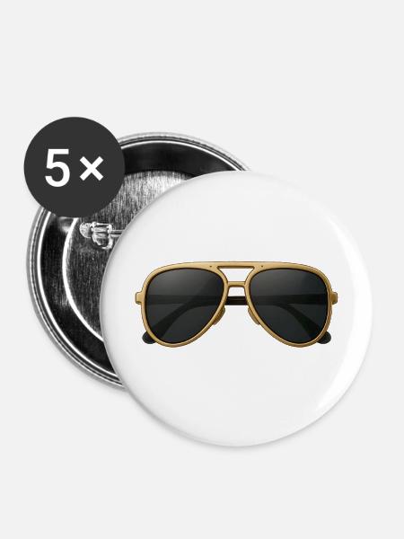 Goldene Pilotenbrille im Retro-Design - Buttons mittel 32 mm (5er Pack) - Weiß