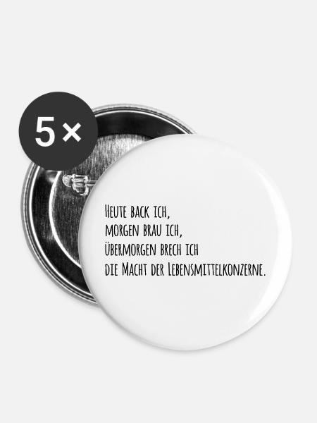Heute back ich - Buttons mittel 32 mm (5er Pack) - Weiß