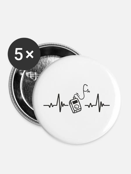 MP3-Player digitaler Musikplayer Herzrhythmus - Buttons mittel 32 mm (5er Pack) - Weiß