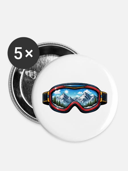 Skibrille Landschaft - Buttons mittel 32 mm (5er Pack) - Weiß