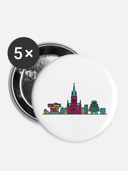 Antwerpener Stadtskyline-Kathedrale Moderne Linienkunst - Buttons mittel 32 mm (5er Pack) - Weiß
