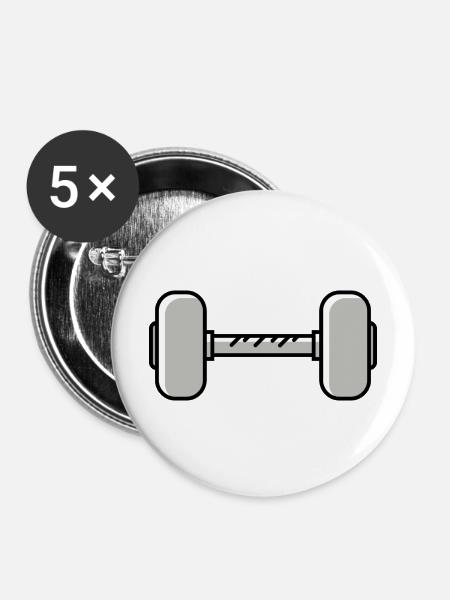 Hantel gewichte icon - Buttons mittel 32 mm (5er Pack) - Weiß