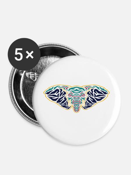 Psychedelischer Elefantenkopf - Buttons mittel 32 mm (5er Pack) - Weiß