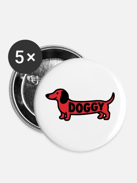 Dackel Hund Doggy Spruch Rot - Buttons mittel 32 mm (5er Pack) - Weiß