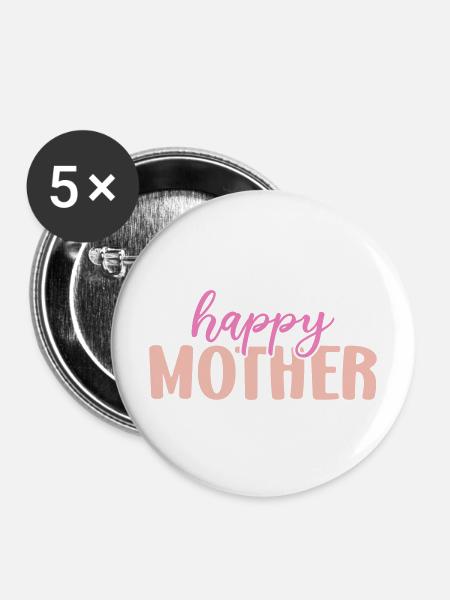 Glückliche Mutter - Buttons mittel 32 mm (5er Pack) - Weiß